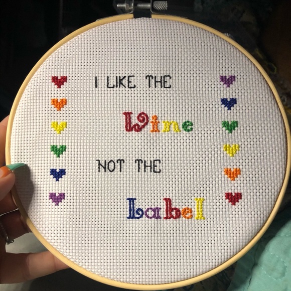 Other - I like the wine, not the label embroidery wall art